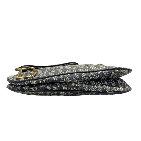 Auth DIOR/ChristianDior Double Saddle Bag - Cream Black Navy Jacquard Leather - Picture 5 of 16